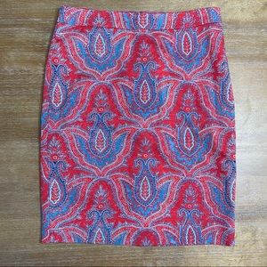 J. Crew No. 2 Red Paisley Pencil Skirt 6